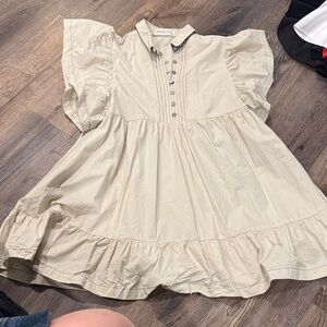 Petite Plume Cream Ruffle-Trim Mini Dress